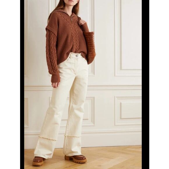 La Ligne Cable Bastien Sweater Rust Brown Merino Wool Half Zip Size XL Soft - Picture 9 of 14